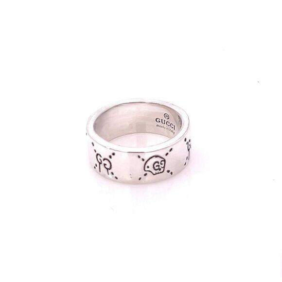 Gucci Estate Engraved Ring Size 8 Sterling Silver 8.5 mm Height G49 - Picture 9 of 11